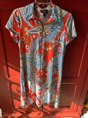 MSK Coral Red Paisley Zip-Front Mini Dress - Size Medium